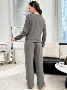 Ensemble de pyjamas décontractés pour femmes en tricot gaufré