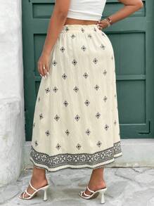 SHEIN Frenchy Saia Retrô com Abertura Lateral, Casual e de Férias, Plus Size