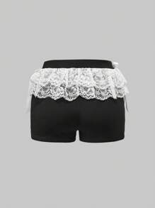 ROMWE Street Life Conjunto de 2 piezas de top de manga corta con cuello en V y estampado de carta y shorts de estilo casual de ballet multicapa con lazo para niña atlética - Negro - Ver 3