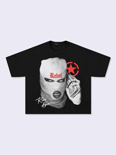 Street Life Men's Street Hip Hop Boxy Fit Portrait Graphic T-Shirt, Vintage Street Style