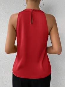 SHEIN Privé Camisa sin cuello champán de unicolor con pliegues y sin mangas, conjunto elegante y sencillo para usar en la oficina en verano