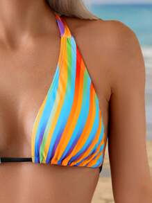 SHEIN Swim Ombre Color Block Striped Sexy Bikini Summer Set, Women Swimming Beach Suit - Multicolor - View 5