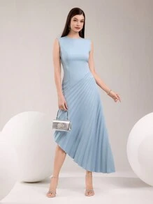 Modelyn Women's Loose Long Casual Dress, Minimalist & Fashionable For Everyday Wear - Blue - View 2