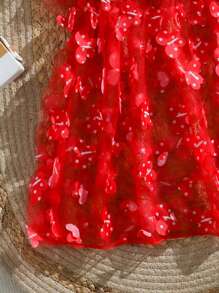 1pc Minimalist Casual Daily Wear Mesh Cover Up For Tween Girls - Red - View 7