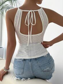 Breezaya Women's Solid Color Back Tie Dye Embroidered Design Camisole Top