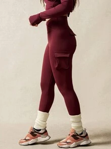 VARSITIE 女士纯色不对称腰带工装口袋运动裤