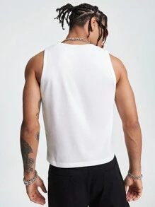 AXEPEAK Men's Lip Print Casual Round Neck Tank Top, Streetwear Edition - White - View 2