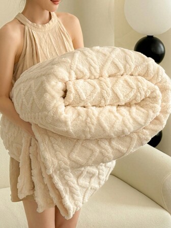 1pc Thick Taffeta Jacquard Fluffy Plus Fleece Thick Blanket, Soft & Warm For Dual Use As Bedding, Throw, Suitable For Home Living Room, Bedroom, And Dorm Decoration, House Decor
