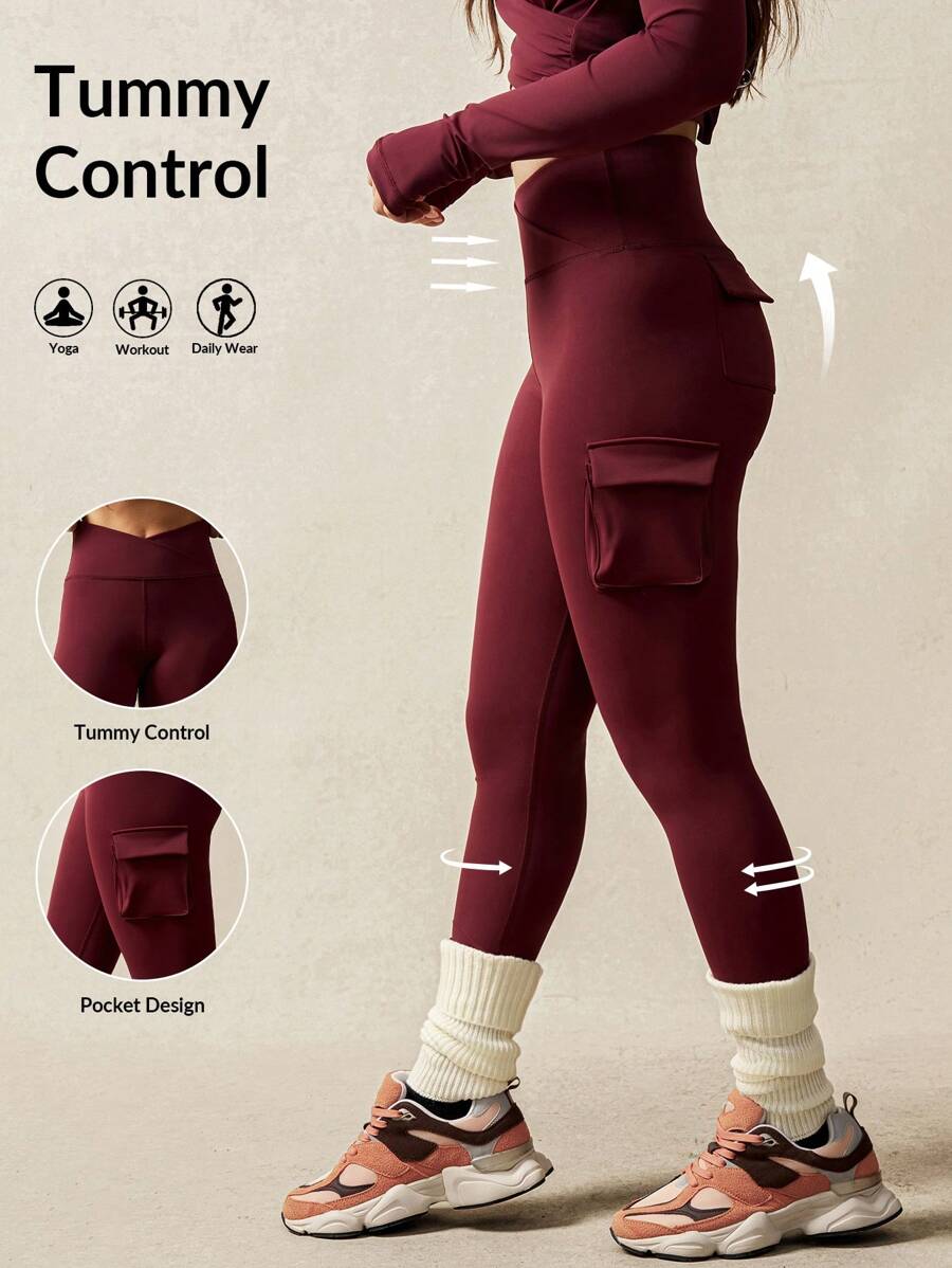 VARSITIE 女士纯色不对称腰带工装口袋运动裤