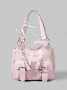 ROMWE Kawaii 可爱的粉色蝴蝶结装饰，街头时尚风格 - 粉色 - 查看 1