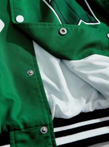 Manfinity VCAY 男士数码印花宽松长袖棒球夹克/外套，适合秋冬 - 綠色 - 查看 9