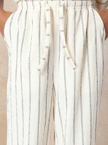 SUMWON Conjunto de dos piezas de rayas para verano: pantalones anchos de pierna ancha y top sin mangas de cuello cuadrado - Ropa de vacaciones para resort y ocio