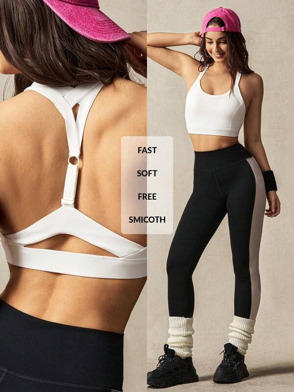 VARSITIE White Tight Hollow Back Women Sports Bras