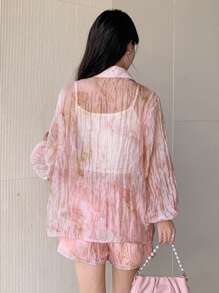 DAZY 2pcs Women Summer New Arrival Spring Style Floral Print Blouse & Shorts Set For Dating,Fall Women Clothes - Baby Pink - View 2