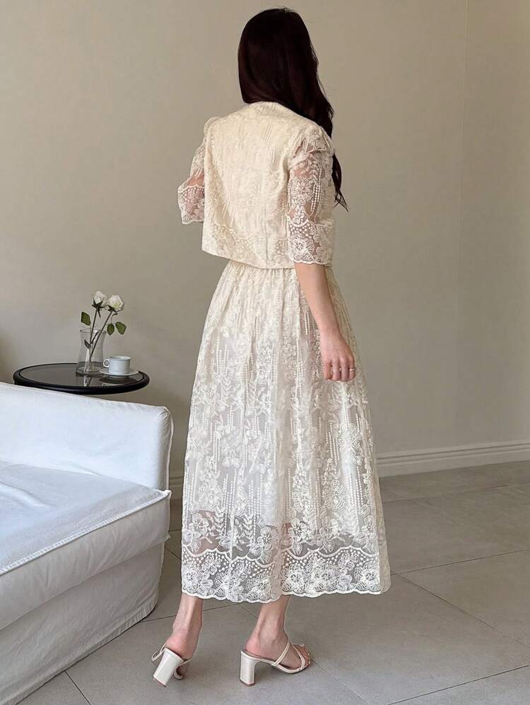 Spring New Valentine's Day Luxury French Style Girl Evening Dress Lady 2 Pieces Set Sheer