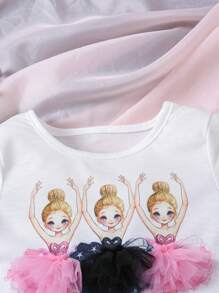Cartoon Character Crew Neck Short Sleeve T-Shirt And Shorts 2 Pieces Casual Set For Young Girl - Multicolor - View 4