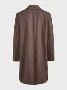 Calvornis Plus Size Men's Casual Solid Color Double-Breasted Overcoat, Autumn/Winter - Brown - View 2
