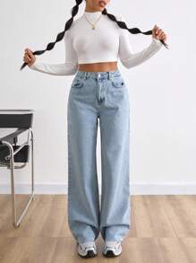 EURMUSE QUẦN JEAN CAO ỐNG RỘNG CHO NỮ GIẶT NHẸ %100% COTTON - Rửa nhẹ - Xem 1