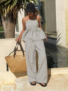Livesso New Spring Style Summer Beach Resort Casual Striped Women 2pcs Set Lounge Sets For Women Short Sets For Women - Navy Blue - View 5