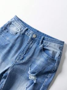 Tween Boy Denim Jeans, New Casual Fashion Ripped Washed Stretch Slim Fit Blue Jeans - Medium Wash - View 5