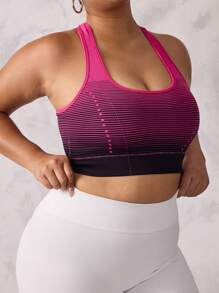 Easithlete Plus Size Women Seamless Striped Sports Bra - Multicolor - View 4
