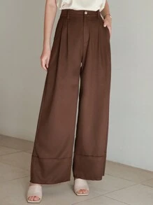 DAZY 2pcs Women Spring/Summer Elegant Set: Fitted V-Neck Vest & Wide Leg Pants In Solid Color