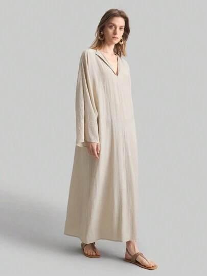 Ontre 2025新款2026春夏女式长连衣裙，休闲风格，宽松版型，商务休闲都市通勤，优雅简约