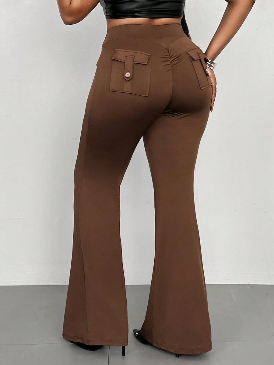 Maweii Plus Size Solid Color Simple Back Strap Leggings, Casual For Everyday Wear
