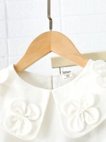 SHEIN Leap Crew 青少年女孩宽松休闲超大荷叶边领口 3D 花卉造型 A 字衬衫