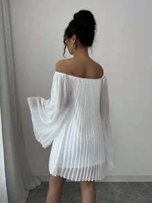Rafferiza 復古浪漫細緻百褶純白生日派對洋裝，女款婚禮賓客迷你洋裝 - 白色 - 查看 3