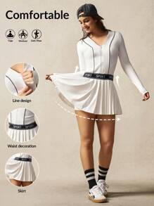 VARSITIE Robes actives plissées moulantes à manches longues pour femmes