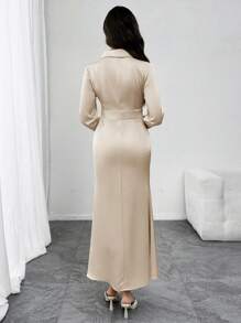 Modelyn Elegantes Satin-Kleid mit langen Ärmeln und figurbetonter Taille, Frühling 2025 Neue Kollektion Arabischer Stil Langes Kleid