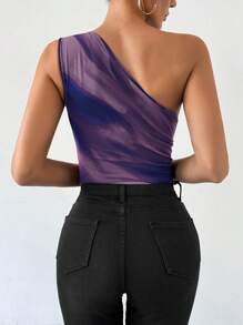 SHEIN Privé One Shoulder Random Tie-Dye Slim Fit Bodysuit - Purple - View 2