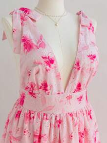 Soleia فستان كاجوال للسيدات ذوات المقاسات الكبيرة مع نقش زهري ونسيج منقوش ولامع، قصة A-line، روماسي مناسب للأعياد والمناسبات الخاصة كيوم الحب - متعدد الألوان - مشاهدة 7