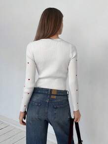 SHEIN EZwear Women's Heart Pattern Long Sleeve Single-Breasted Casual Sweater