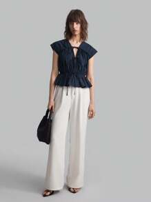 Ontre 2025 Neu 2026 Frühling/Sommer Damen Einfarbiges Bindehemd, eleganter Lässig Alltags Stil Business