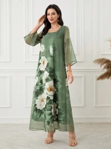 Lacomfia Printed Long Dress,Casual And Fashionable For Everyday Wear - Green - View 4