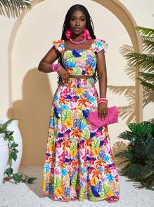 Slaydiva Bộ 2 áo và chân váy in hoa cho nữ, trang phục thường ngày ngày lễ - Nhiều màu - Xem 3