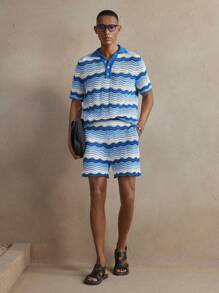 SHEIN X ELOISA & ORSON AKNOTIC Pantalones cortos casuales de punto jacquard holgados para hombres, adecuados para primavera/verano, vacaciones, fiestas, escuela