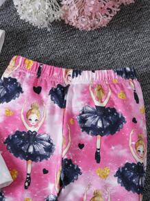 Cartoon Character Crew Neck Short Sleeve T-Shirt And Shorts 2 Pieces Casual Set For Young Girl - Multicolor - View 5