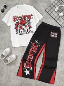 SHEIN Teen Boys Casual Cool Comfortable Long Sleeve Hoodie And Long Pants - Black - View 9