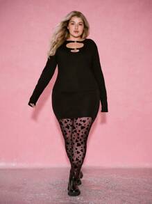 SHEIN EZwear Plus Size Sheer Heart Fishnet Leggings,Valentine Day