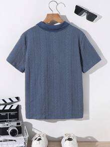 SHEIN Tween Boy Solid Color Polo Shirt With Collared Knit Design