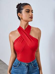 Chiquease Women's Casual Sexy Sleeveless Bodysuit With Tie