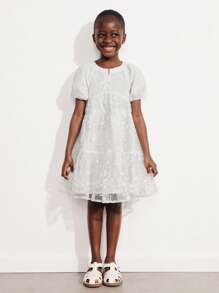SHEIN Young Girls' Embroidered Ruffled Dresses - White - View 1