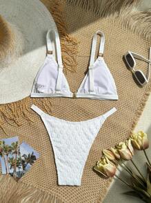SHEIN Swim Zomer Dames Effen Kleur Getextureerde Stof Halter Metalen Blok Decor Sexy Mode Bikini Badmode