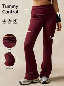 VARSITIE Women's Solid Color High Waist Pleated Slim Fit Active Pants - Burgundy - View 8
