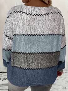 SHEIN LUNE Áo thun cổ chữ V tay dài màu trơn cỡ lớn, phong cách tối giản, mặc thường ngày - Màu xanh lam - Xem 2