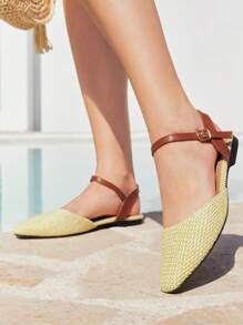 Styleloop Women's Woven Hollow-Out Square Toe Comfortable Elegant Flat Shoes, Vacation Style - Apricot - View 10