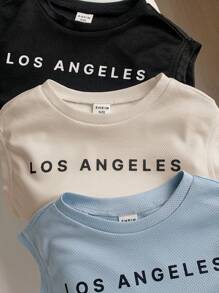 SHEIN 4pcs/Pack Baby Boy Casual College Style Letter Graphic Print Breathable Mesh Vest, Comfortable For Outdoor, School, Holiday, Sports, Indoor, Suitable For Spring/Summer - Apricot - View 8